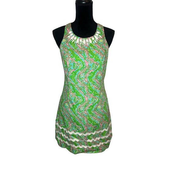 Vintage Lilly Pulitzer Dress Womens M Green Alligator Print Beaded - Picture 5 of 8